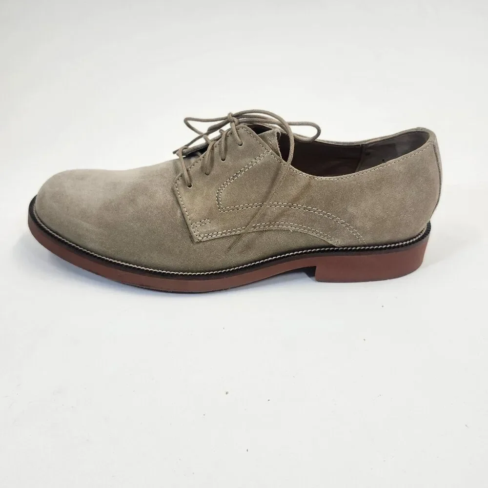 Bostonian Mens 10M Beige Suede Derby Shoes Plain Toe Leather LaceUp Oxford Dress